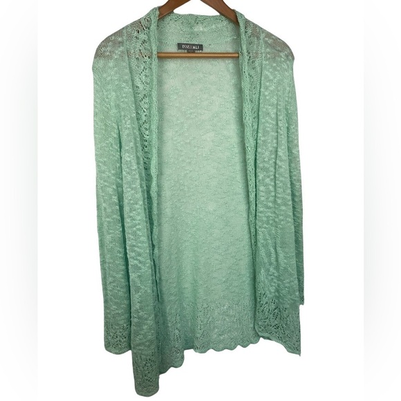 Roz&Ali mint green open front cardigan. So lovely with a lace pattern trim. PL - Picture 1 of 4